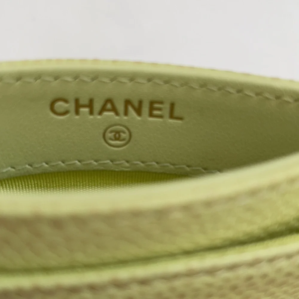 Chanel stitch CC mark Card case Caviar leather light yellow